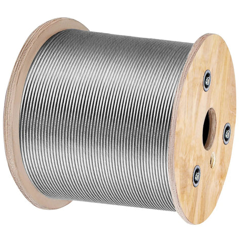 Spool of Three Sixteenth Inch Stainless Steel Cable Braided Aircraft Wire Rope Seven By Nineteen Strands Marine Grade T304 Five Hundred Feet