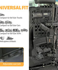 Built Tight Rigid Molle Panel For Trucks And Cars with tactical gear and adjustable seat belt in vehicle interior.