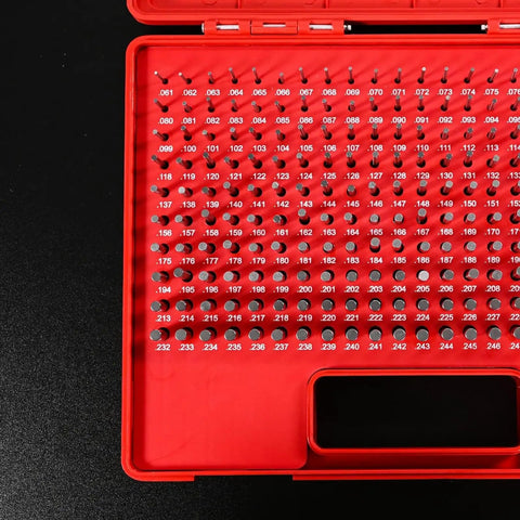Pro Grade Pin Gauge Set M1 0.061-0.250 Inches, 190-Piece Class ZZ Steel Pin Gauges With Storage Case, Ultra Precise Measurement Tools With Tight Tolerances 0.0000 To -0.0002, HRC 60-62 red case with labeled steel pins
