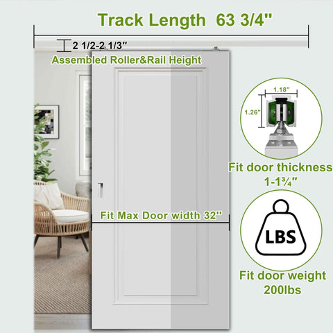 Five Point Three Foot Pocket Door Track Kit With Soft Close And Soft Open Aluminum Commercial Grade Sliding Hardware