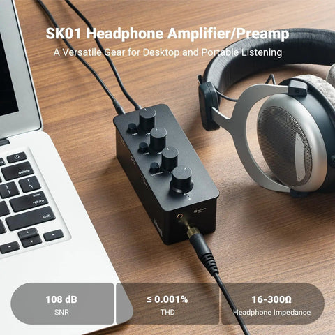 SK01 Portable Headphone Amplifier With Built In EQ And Preamp Bass Midrange Treble Tone Control And Loudness Class A Analog Amp