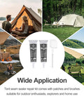 120ml Tent Seam Sealer Waterproof Sealant For Quick Repairs in outdoor camping scenes with tents and repair kit.