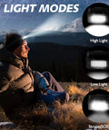 Person wearing LED headlamp with 3 modes in nature, showcasing the 8 Pack LED Headlamp Flashlights for Adults and Kids.