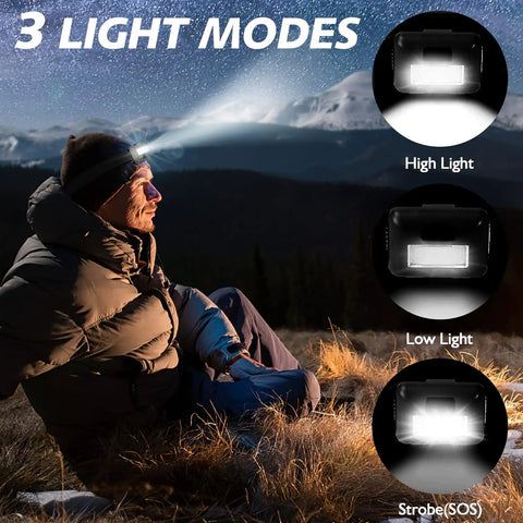 Person wearing LED headlamp with 3 modes in nature, showcasing the 8 Pack LED Headlamp Flashlights for Adults and Kids.