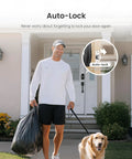 Man with dog leaving home equipped with Keyless Entry Door Lock With Fingerprint Scanner, Smart Deadbolt, Auto Lock feature visible