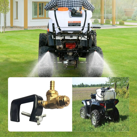 Boomless Spray Nozzle For ATV Sprayers With Brass Orifices 10 And 12 Beefy Portable 3 Inch Unit in use on lawn
