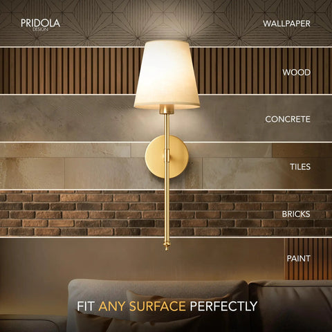 Modern Wireless Wall Sconces Set Of Two Rocking Stick On Screw Mount Rechargeable Leds Remote Dimmable Adjustable Warmth And Brightness Slick Gold Finish No Hassle Setup Game Changer For Living Room Accent Lighting mounted on various wall surfaces.