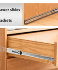 Image showing 12 Pairs 22 Inch Soft Close Drawer Slides For Heavy Duty Cabinets, 100 Lb Capacity, installed on wooden drawer.