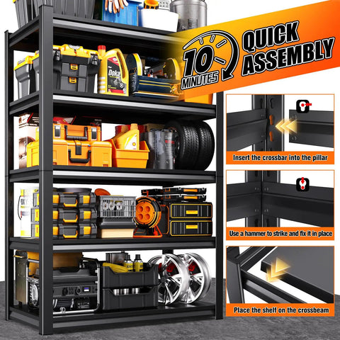 71.2 Inch Tall Beefy Heavy Duty Garage Shelving Unit With 2500 Lb Load Capacity Adjustable Five Tier Metal Standing Shelves in use