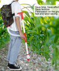 Person carrying Handheld Manual Fertilizer Spreader With Bag For Farm Crops Like Corn Vegetables Sugar Cane And Fruit Trees