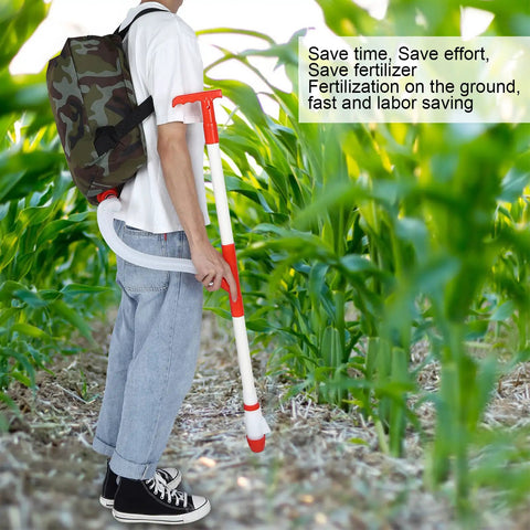 Person carrying Handheld Manual Fertilizer Spreader With Bag For Farm Crops Like Corn Vegetables Sugar Cane And Fruit Trees