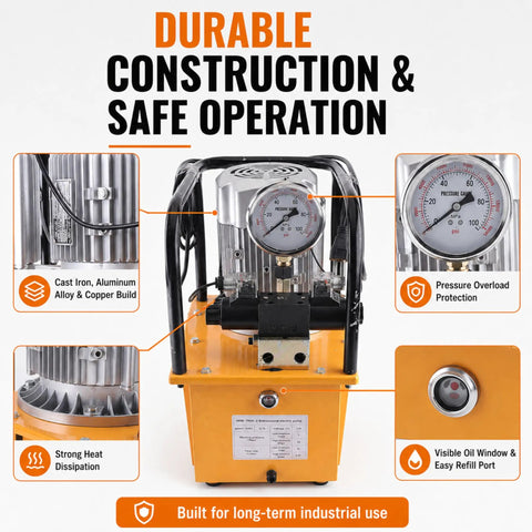 Heavy Duty 750W Electric Hydraulic Pump With Double Acting Design And Pedal Switch Cranking 10000PSI And Dead Accurate Pressure Gauge For Real Shop Work And No Hassle Operation