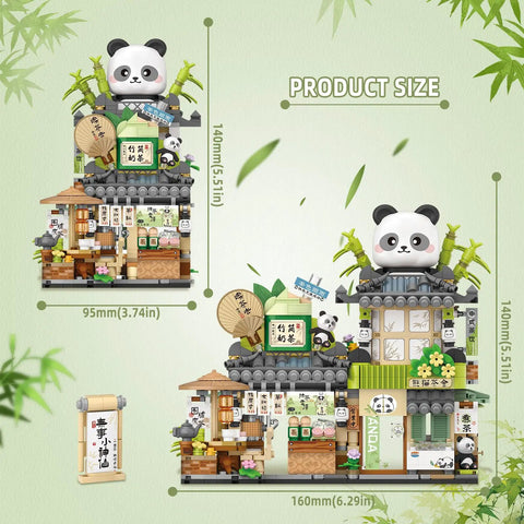 Mini Tea Shop Building Blocks Set 860 Pieces MOC Creative Construction Toys With Cute Panda Figures For Kids And Adults 6 12 Plus Gift Idea Realistic Architecture Simulation Model Kit For Collectors And Builders, 160mm x 140mm display