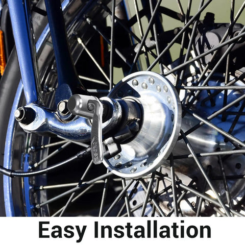 Rapid Dope Quick Release Wheel Skewer For Indoor Bike Trainers installed on rear axle, showing snug fit and easy installation.