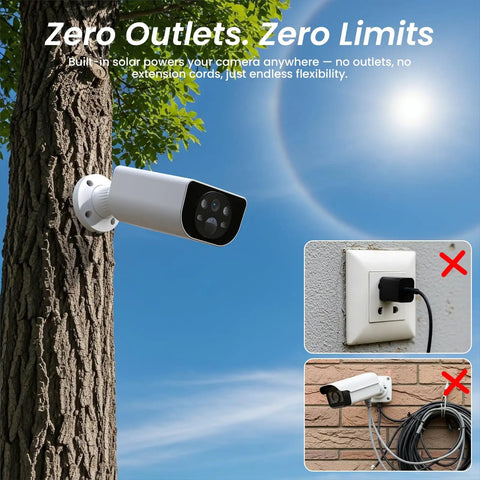 100 Percent Wireless Solar Powered Outdoor Security Cameras With 2K Color Night Vision 2 Way Talk And Spotlight