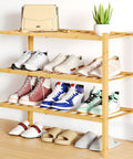 Three Tier Bamboo Shoe Rack Organizer Stackable Free Standing Wooden Shoe Storage Shelf For Closet Entryway Front Door Natural Finish