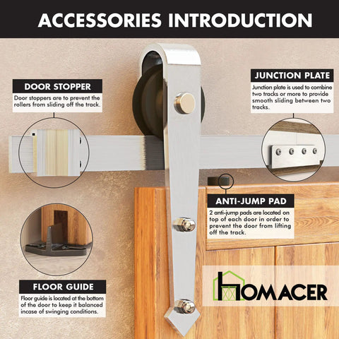 Brushed Nickel Non Bypass Sliding Barn Door Hardware Kit For Two Doors With 7ft Flat Track And Arrow Design Rollers Heavy Duty