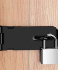 Black Stainless Steel 4 Inch Door Hasp Latch Lock With Fixing Screws on wooden door with padlock