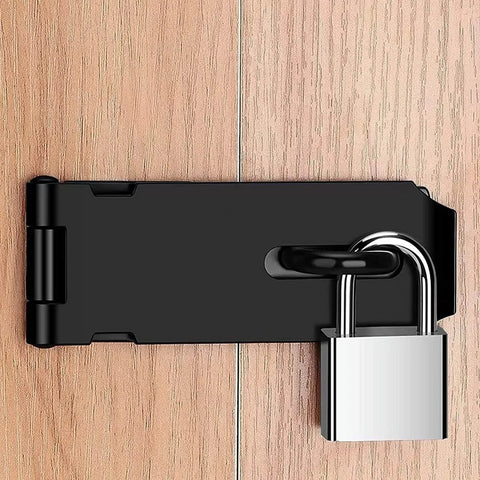 Black Stainless Steel 4 Inch Door Hasp Latch Lock With Fixing Screws on wooden door with padlock
