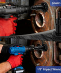 Wheel Hub Cleaning Kit with 15 Cleaning Pads, Holder and Adapter for Power Drill or Half Inch Impact Wrenches in use