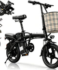 Foldable Electric Bike For Adults And Teens, Hits 23 MPH With Pedal Assist, 38 Mile Range, Powerful 500W Motor, 48V 12Ah Battery, 14 Inch Folding Ebike, 3 Speed Modes, City Commuter Ready black folding bike with front basket and display