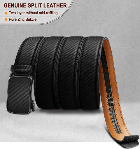 Lightweight Mens Ratchet Belt With Fixed Length Easy Click Mechanism Non Trimmable Fit For 32 To 38 Inch Waist Everyday Gift For Him Comfortable All Day Wear, Genuine Split Leather, Pure Zinc Buckle