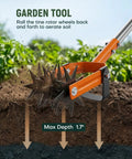 Close-up of 2 In 1 Rotary Garden Tiller And Weeder With Detachable Weed Knife 73 Inch Adjustable Stainless Handle in soil