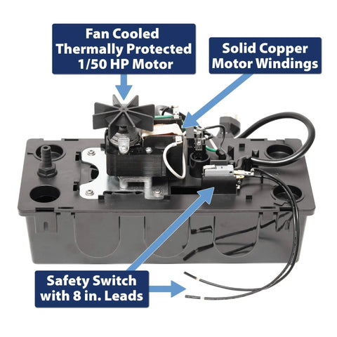Image showing Automatic Condensate Pump With Safety Switch For HVAC And Dehumidifier, featuring fan cooled motor and copper windings.