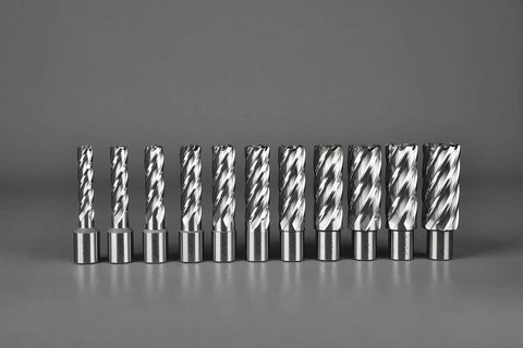 Annular cutter set, 13 pcs with Weldon shanks, HSS, for drill press, diameters 7/16 in to 1-1/16 in
