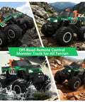 Collage of Remote Control Monster Truck Toy One To Sixteen Scale Waterproof All Terrain RC Car at rocky and watery terrains