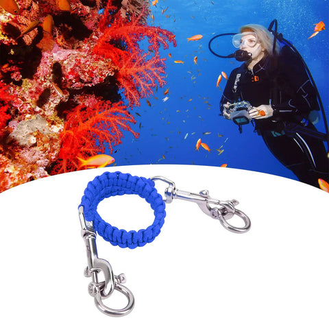Underwater Camera Lanyard with Retractable Stainless Steel Hook and 360 Degree Rotation, rugged marine grade rope, Royal Blue finish