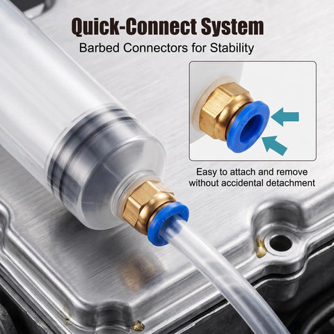 Top Shelf Manual Fluid Extractor Pump For Absolute No Sweat Oil Changes Using Dual Suction Tubes Clear Reservoir and Solid Build with quick-connect system.