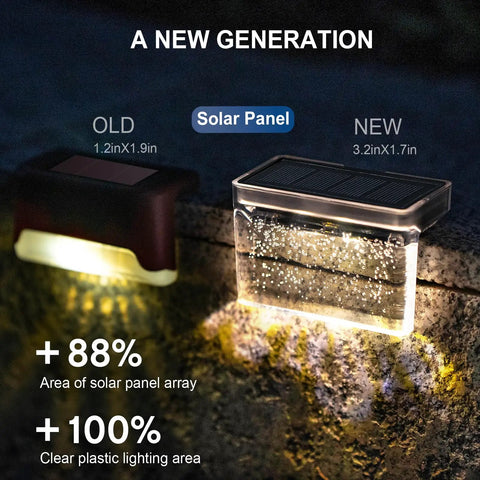 Comparison of old and new Diamond Solar Fence Lights 6 Pack Dope Outdoor Waterproof Deck and Step Lights with solar panels.