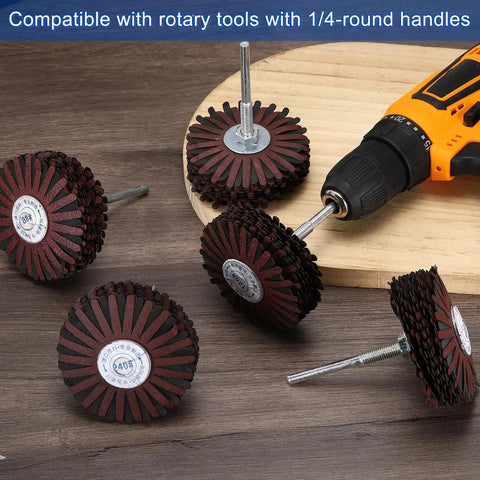Two Pack Aluminum Oxide Flap Wheel Set, 3.2 Inch Diameter, One Quarter Inch Shank, 80 Grit Sanding Wheel for woodworking