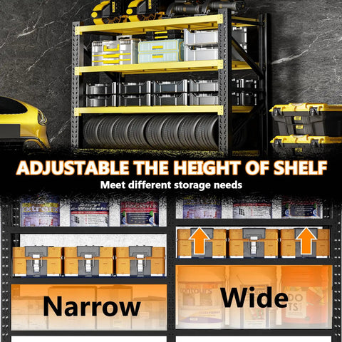 Rock Solid Heavy Duty Garage Shelving Adjustable Four Tier Steel Utility Rack With 3000 LB Load Capacity and adjustable shelf height for versatile storage.