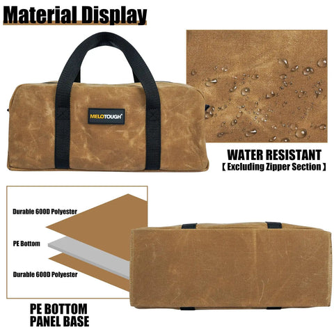 Workhorse Waxed Canvas Tool Tote Bag Set with Two Medium Tool Organizer Bags, water-resistant tan exterior, PE bottom