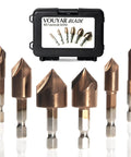 Six Piece M35 Cobalt Countersink Drill Bit Set For Metal And Wood With Case 82 Degree Quick Change Hex Shank HSS Five Flute Center