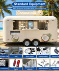 15 Foot White Food Trailer Fully Equipped No Sweat Turnkey Mobile Kitchen With Stainless Prep Area Plug And Play Beverage Station Road Ready Catering Rig Built Tough For Any Local Event with coconut milk signage.