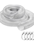 Clear PVC Dust Collection Hose 4 Inch Diameter 15 Feet Long Flexible Tube With Black Wire Reinforcement And 304 Stainless Steel Hose Clamps