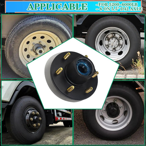 Sturdy Trailer Idler Hub Assembly Built For 5200 To 6000 Lb Loads on various trailer wheels with 6 on 5.5 lug pattern.