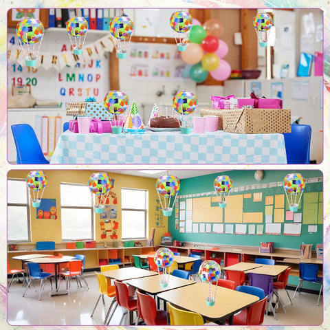 12 Sets Hot Air Balloon Tissue Paper Craft Kit Party Centerpieces With Paper Lanterns String Lights Cups Straws Ribbons For DIY Decorations
