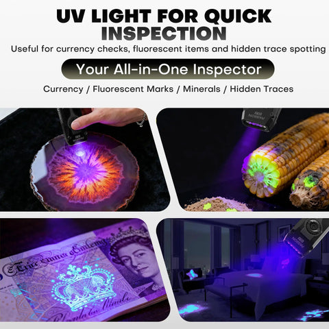 Flat EDC Flashlight Rechargeable With 1800 Lumens RGB And UV Light illuminating objects for quick inspections