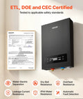 Instant Tankless Electric Water Heater 14 Kilowatt 240 Volt On Demand Hot Water Unit with safety certifications and LED display.