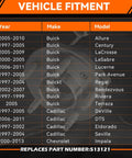 Vehicle fitment chart for Front Left/Right Wheel Hub & Bearing Assembly 513121, compatible with select Buick and Cadillac models.