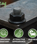 M6 X 1.0 Black Zinc Flange Nuts 25 Pack on metal surface highlighting durable construction and corrosion resistance.