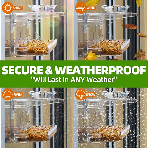 Crystal Clear Window Bird Feeder With Non Marking Self Adhesive Hooks For Easy Setup Super Clear View For Close Bird Watching