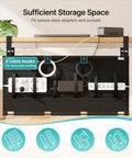 Under Desk Cable Management Tray 31.5 Inches No Drill Clamp Mount Organizer in use with cables and power strips underneath desk