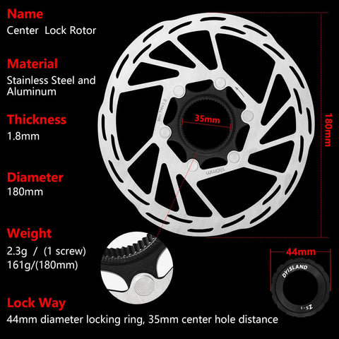 Centerlock Disc Brake Rotors 180mm 2 Pack With Lock Rings Stainless Steel For MTB BMX E Bike Road Bike Center Lock System Upgrade.