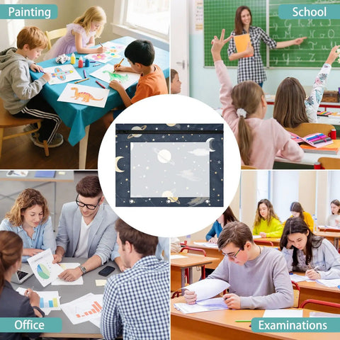 Constellation Navy Coupon Organizer With Zipper for School Supplies Shop shown in various settings with children and students.