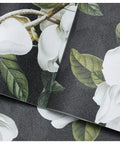 Peel And Stick Gardenia Floral Wallpaper Removable Vinyl Self Adhesive Mural Black White Green 17.7in By 32.8ft Roll Easy Install